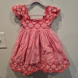 2T Next Pink Broderie Dress with Double Layer Skirt